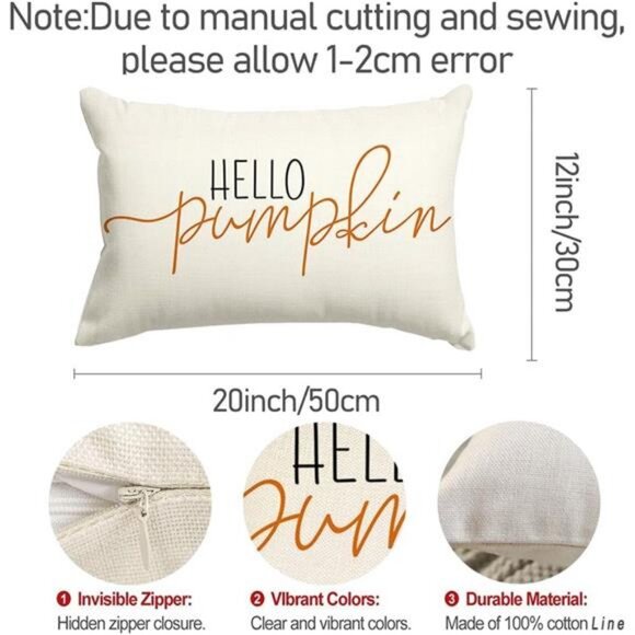 Fall Pillow Covers 12x20 Inch,Autumn Hello Pumpkin Pillows Decorative - Picture 3 of 7